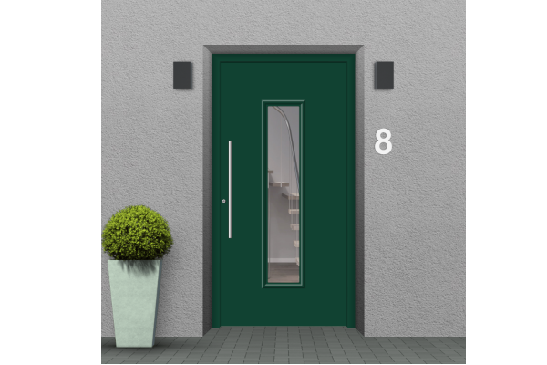 Wood front door moss green