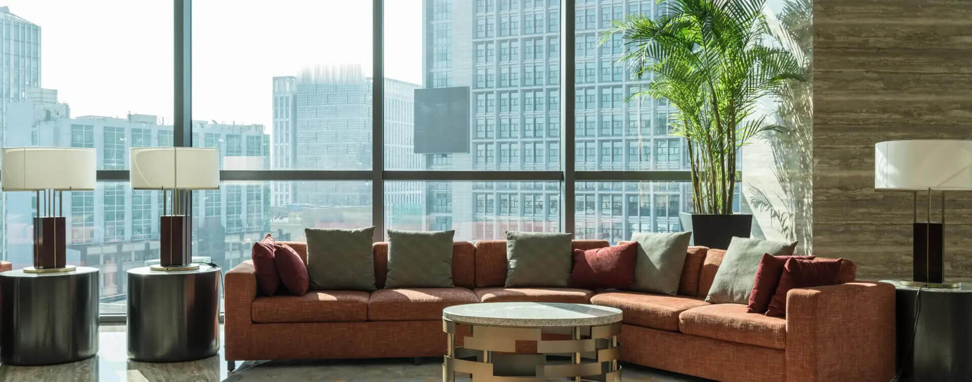 Glass façade living room